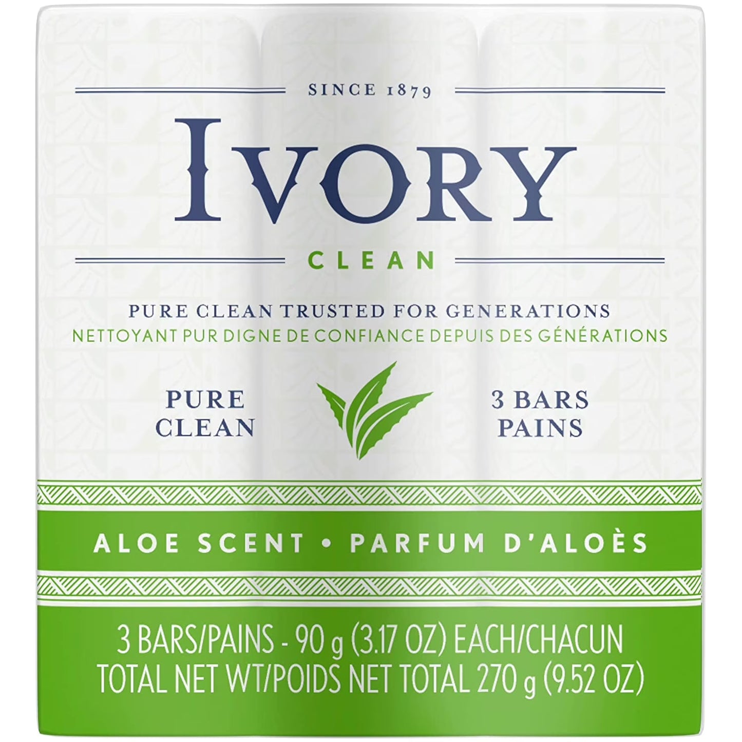 Pure Clean & Simple Aloe Scented Bath Bar Soap, 3 Count, 3.1 Oz Each, Pack of 2