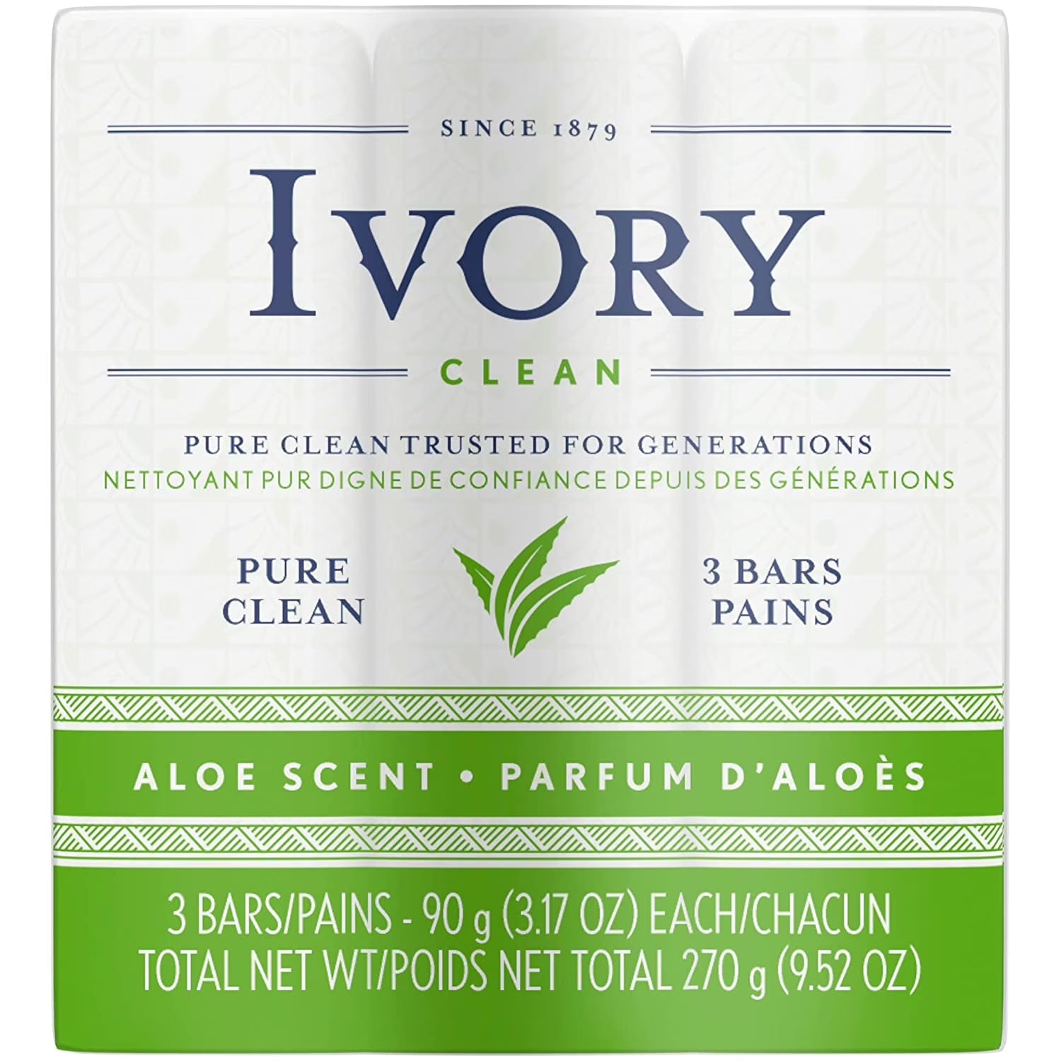 Pure Clean & Simple Aloe Scented Bath Bar Soap, 3 Count, 3.1 Oz Each, Pack of 2