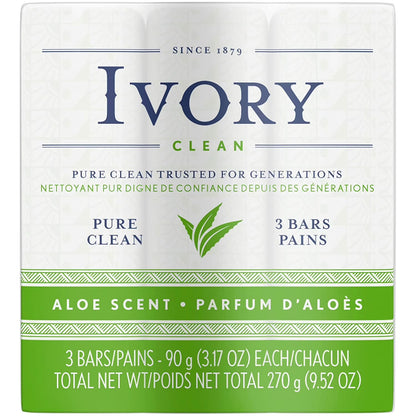 Pure Clean & Simple Aloe Scented Bath Bar Soap, 3 Count, 3.1 Oz Each, Pack of 2
