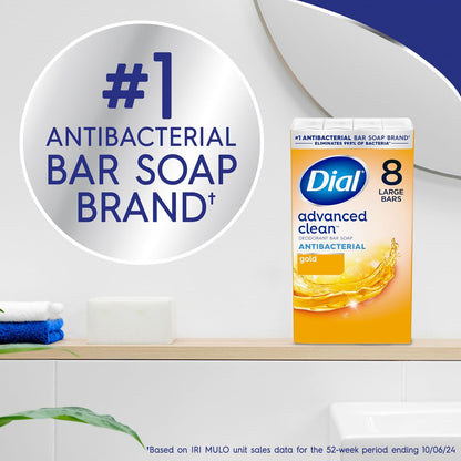 Advanced Clean Gold Antibacterial Deodorant Bar Soap, 4 Oz, 32 Bars, 24-Hour Odor Protection, Dermatologist Tested with Clean Rinse Technology