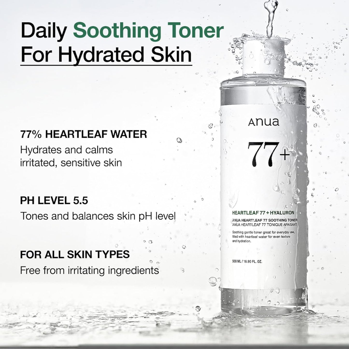 Heartleaf 77 Soothing Toner - Hydrating and Calming Facial Toner for Sensitive Skin with Hyaluronic Acid, 8.45 Fl. Oz, Korean Skincare Solution for Redness Relief and Glass Skin