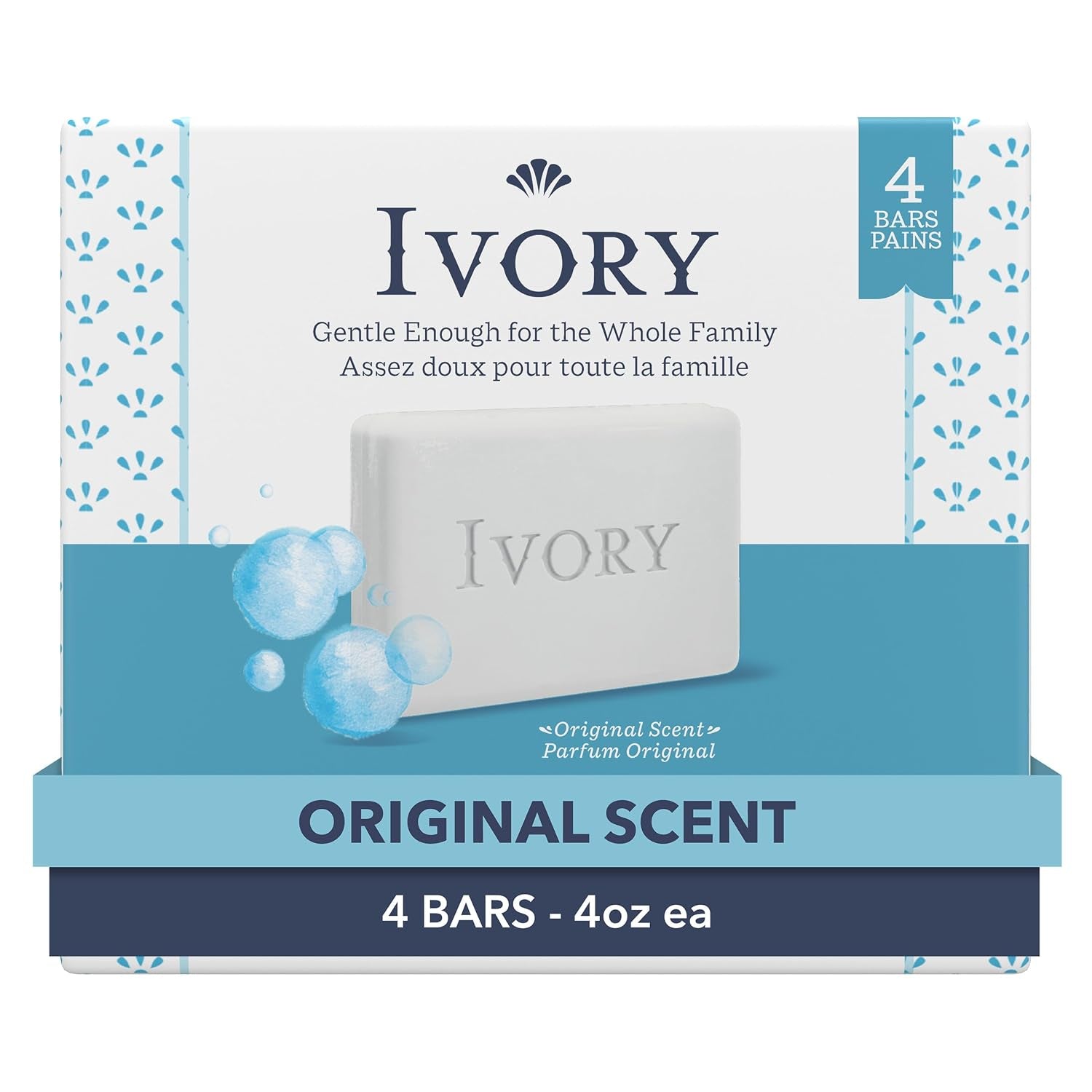 Gentle Bath Bar Soap for All Ages, 99.44% Pure Formula with Plant-Based Cleansers, Free from Heavy Perfumes, Parabens, and Phthalates, Original Scent, 4.0 Oz (4 Count)