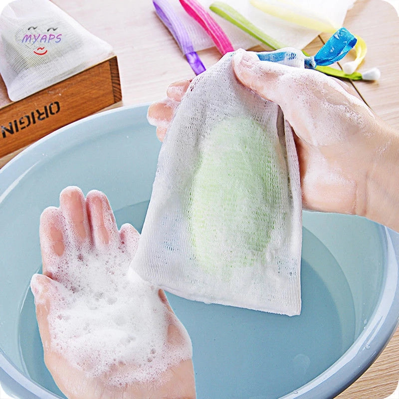 10Pcs Facial Cleanser Manual Foaming Net Bag Wash Face Soap Liquid Soap Whipped Mousse Bath Shower Blister Foaming Net