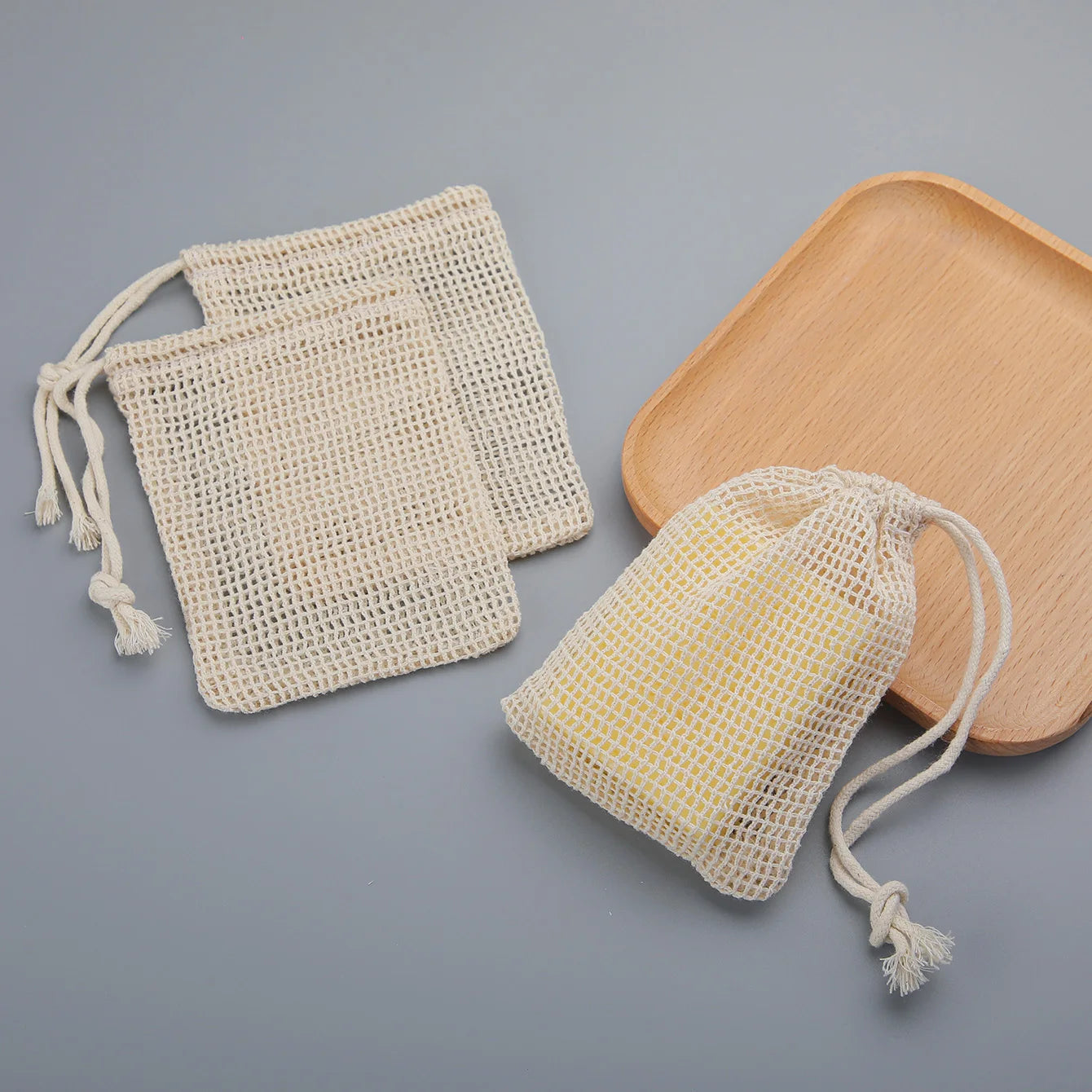 Eco-Friendly Handmade Cotton Soap Saver Bags - Set of 3 Lathering Mesh Pouches for Body Cleansing and Skincare