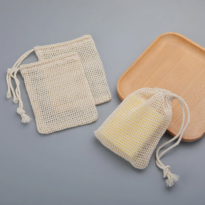 Eco-Friendly Handmade Cotton Soap Saver Bags - Set of 3 Lathering Mesh Pouches for Body Cleansing and Skincare