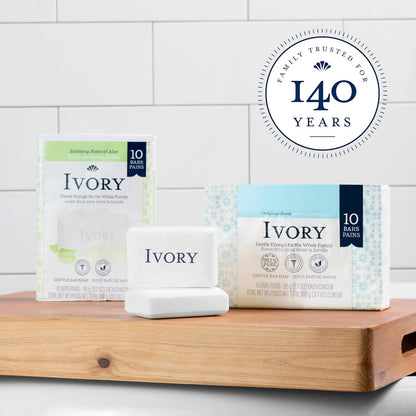 Gentle Bath Bar Soap for All Ages, 99.44% Pure Plant-Based Formula, Free from Heavy Perfumes, Parabens, and Phthalates, Original Scent, 3.17 Oz (10 Count)
