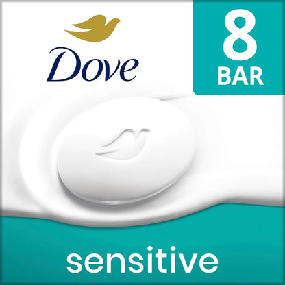 Dove Sensitive Skin Beauty Bar Soap, 8-Pack, Fragrance-Free and Hypoallergenic, 3.75 Oz Each
