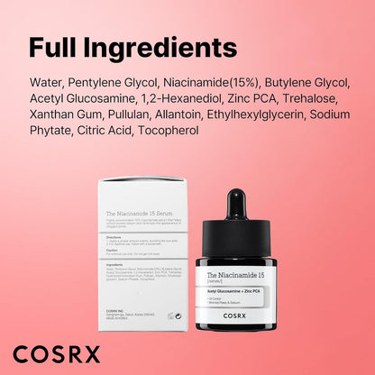 15% Niacinamide Facial Serum, 0.67 Fl Oz, Pore Minimizing and Skin Tone Evening Treatment, Korean Skincare