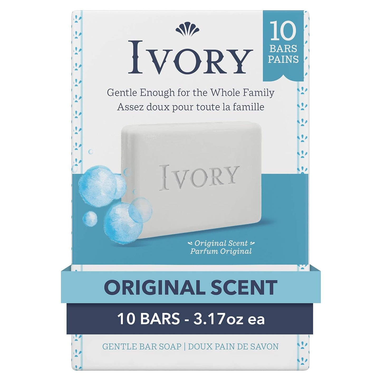 Gentle Bath Bar Soap for All Ages, 99.44% Pure Plant-Based Formula, Free from Heavy Perfumes, Parabens, and Phthalates, Original Scent, 3.17 Oz (10 Count)