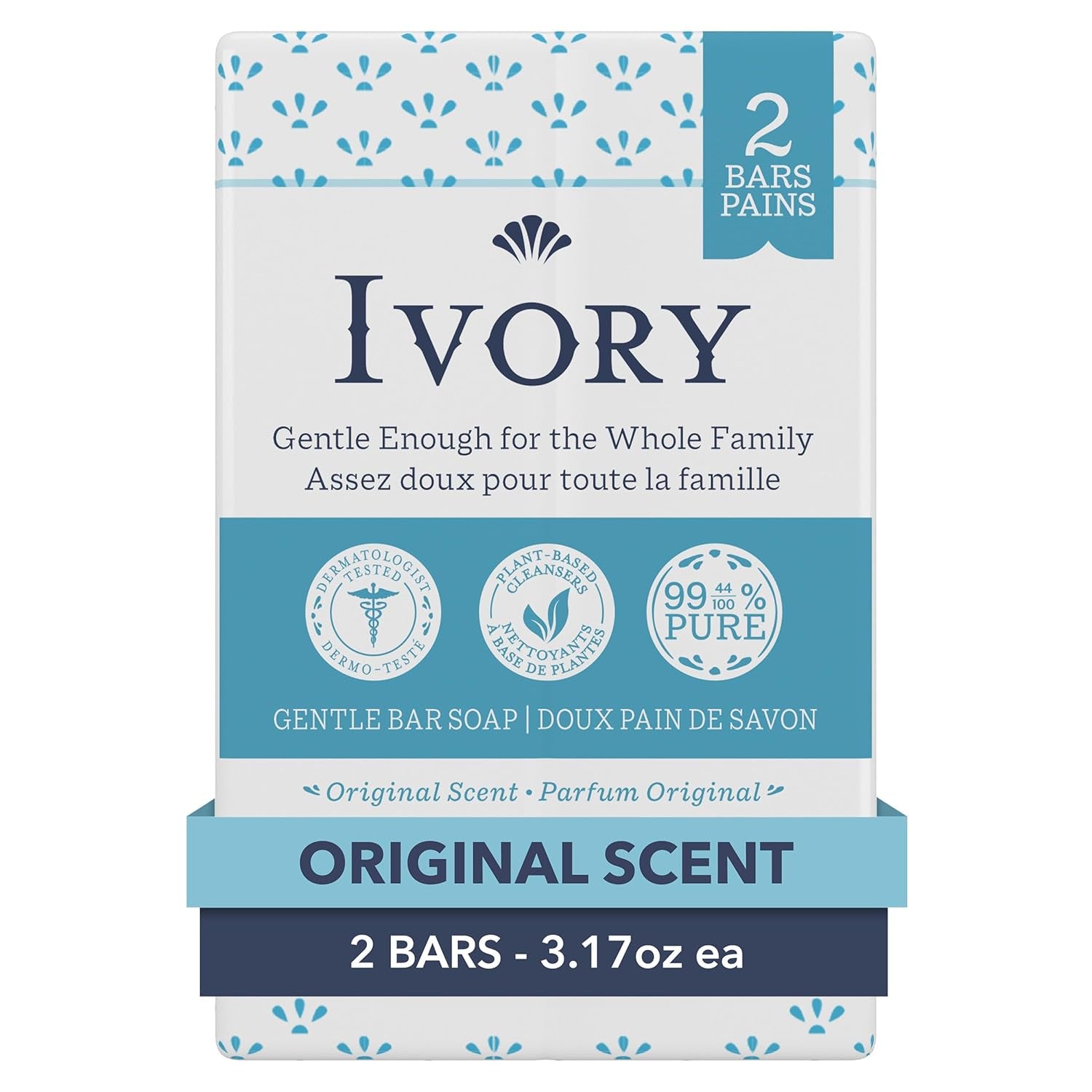 Gentle Bath Bar Soap for All Ages, 99.44% Pure Formula with Plant-Based Cleansers, Free from Heavy Perfumes, Parabens, and Phthalates, Original Scent, 3.17 Oz (Pack of 2)