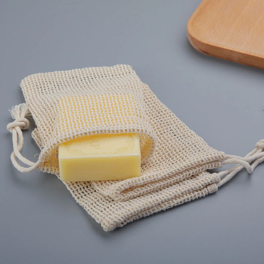 Eco-Friendly Handmade Cotton Soap Saver Bags - Set of 3 Lathering Mesh Pouches for Body Cleansing and Skincare