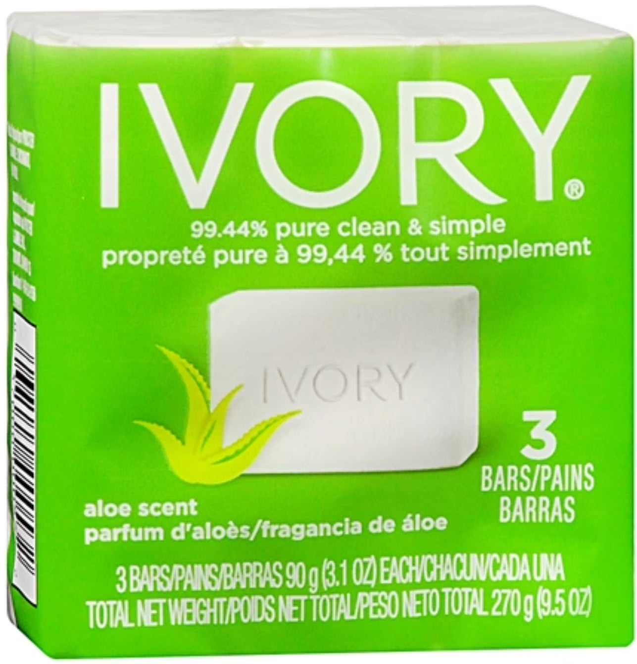 Aloe-Enriched Bar Soap, 3 Bars per Pack (Set of 4)
